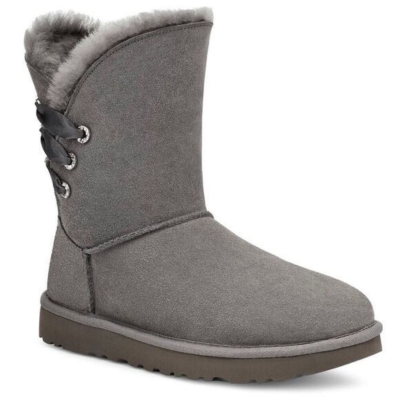 NEW Women’s UGG Constantine Satin Ribbon Winter Fur Boots Size 5 Gray - Picture 5 of 5